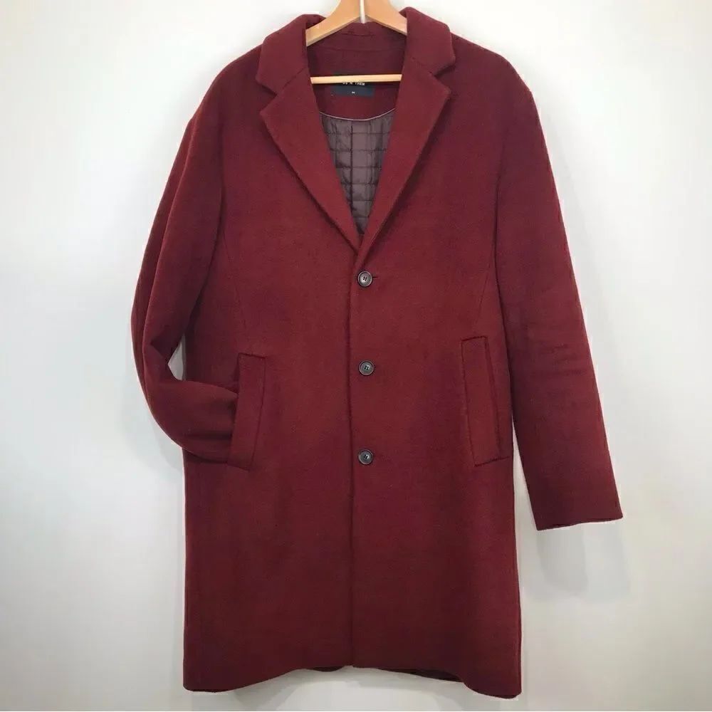 Us N Them Wine Wool Blend Quilt Lined Classic Overcoat